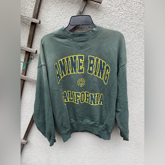 Anine Bing Jaci Sweatshirt in Washed Faded Green Size Medium - Picture 8 of 12